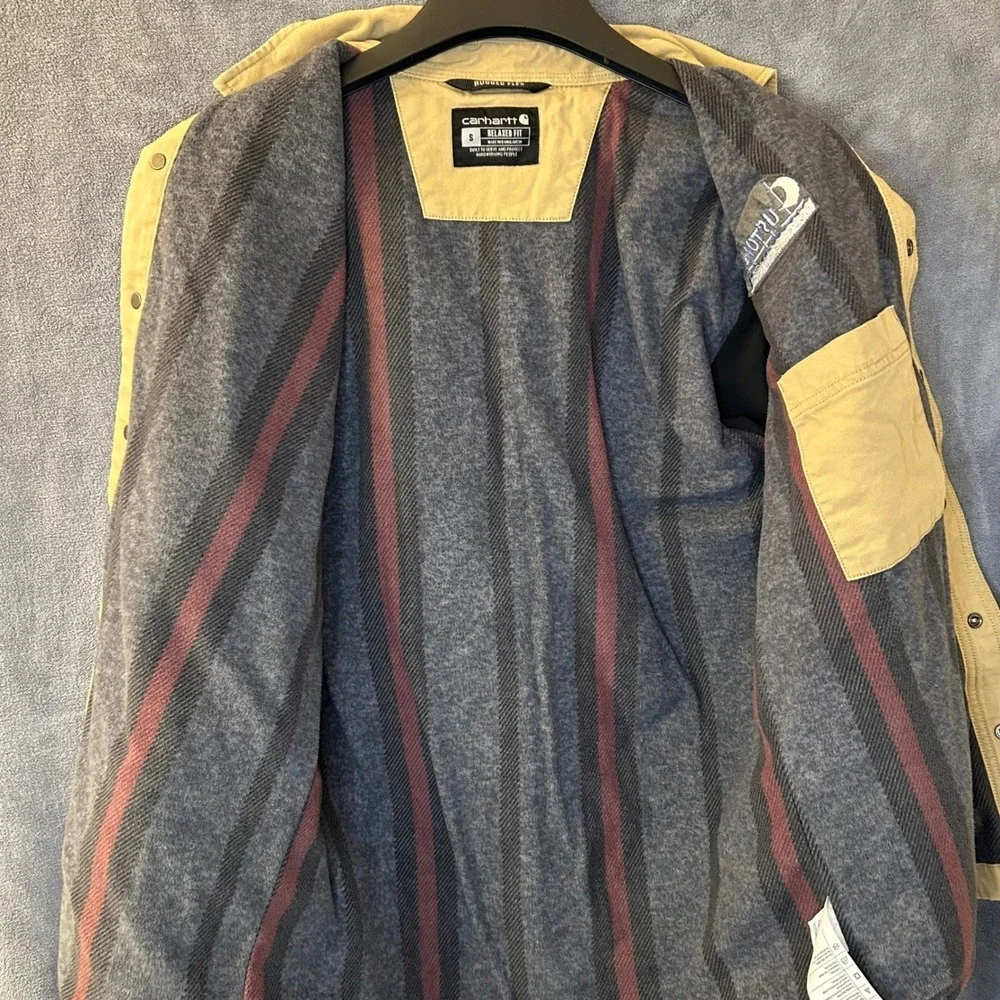 Carhartt Shacket Mens S Flannel Lined Rugged Flex Tan Shirt Jacket Workwear
